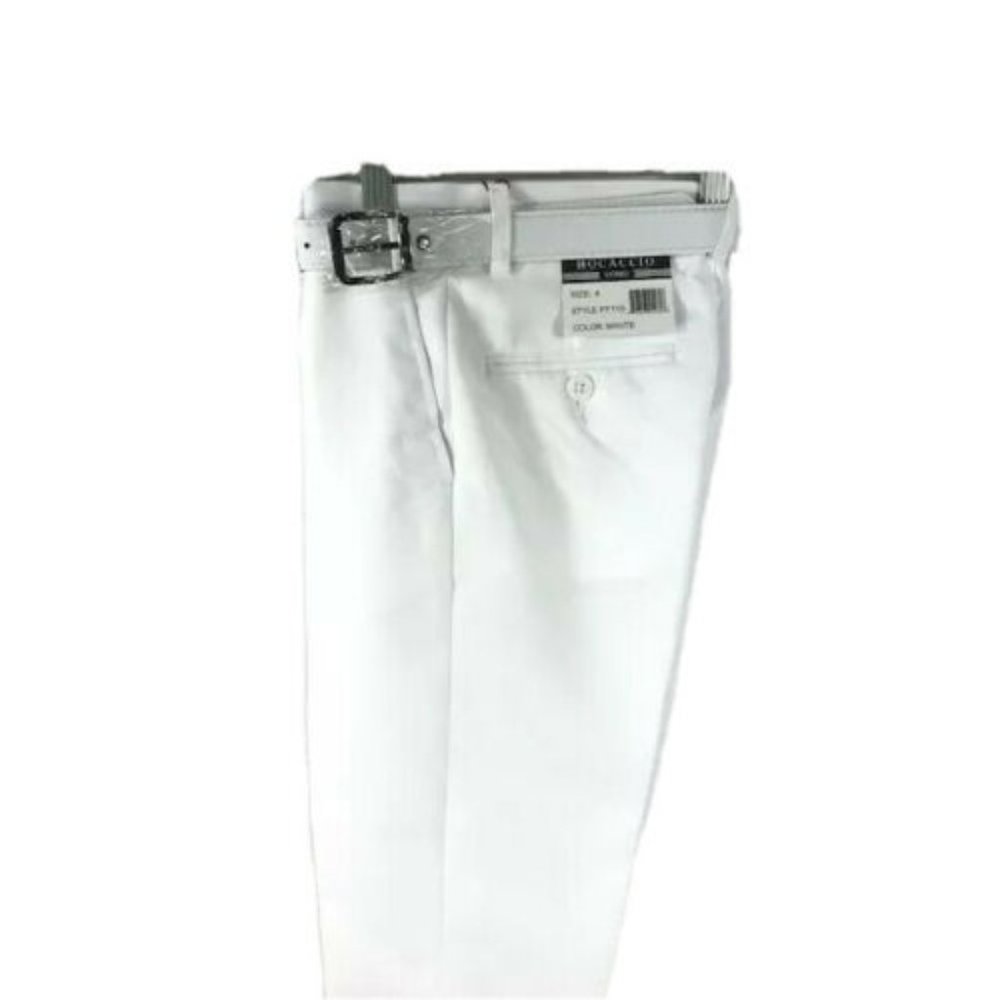 Bocaccio Uomo Boy's White Dress Pants with Belt Flat Front Hemmed Sizes 4 - 20
